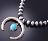 Silver & Turquoise Modern Navajo Squash Blossom Necklace by Jan Mariano 3K31U