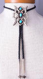 Vintage Navajo Silver Sand Cast Bolo Tie with Turquoise 5L23X