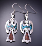 Silver & Turquoise & Coral Navajo Chip Inlay Waterbird Earrings 3G03D