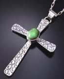 Silver & Sonoran Gold Turquoise Navajo Cross Pendant by Allen Lee 5L13F