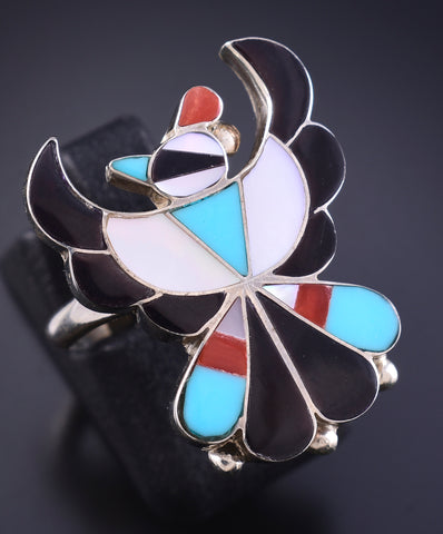 Size 7-1/4 Silver Multistone Zuni Inlay T-Bird Ring by Bryce Wallace 5L25V