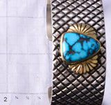 Silver & 18k Gold w/ Kingman Turquoise Navajo Bracelet by Erick Begay 5H01E