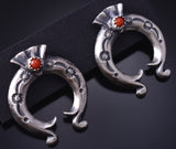 Silver & Coral Navajo Horseshoe Post Earrings by Adrienne Gordon 5G18U