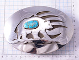 Silver & Lone Mountain Turquoise Bear Design Buckle by Erick Begay 3G07A