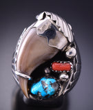 Size 12 Silver Multistone Faux Bear Claw Navajo Men's Ring by Emory Yazzie 4A25X