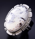 Size 9 Silver & White Buffalo Turquoise Navajo Round Ring - Norvin Johnson 5L07T