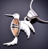 Silver Multistone Navajo Inlay Hummingbird Pendant by TSF 3L08A