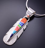 Silver Multistone Navajo Inlay Eagle Feather Pendant by TSF 3L08T