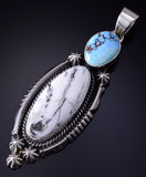 Silver & Golden Hills Turquoise/White Buffalo Navajo Pendant - Erick Begay 5F30D
