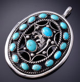 Vintage Silver & Turquoise Eagle Feather Shield Navajo Pendant by Al Joe 6H31X