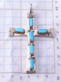Silver & Turquoise Zuni Handmade Cross Pendant by C. Iule 3F10Z