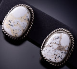 Silver & White Buffalo Turquoise Navajo Handmade Earrings by Elouise Kee 6J31P