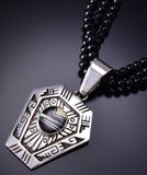 Vintage 23" Silver & Onyx w/ Opal Navajo Inlay Necklace by CL 6H06Y