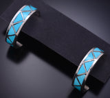 Silver & Turquoise Zuni Inlay Mini Hoop Earrings by Tina Haloo 6D09X