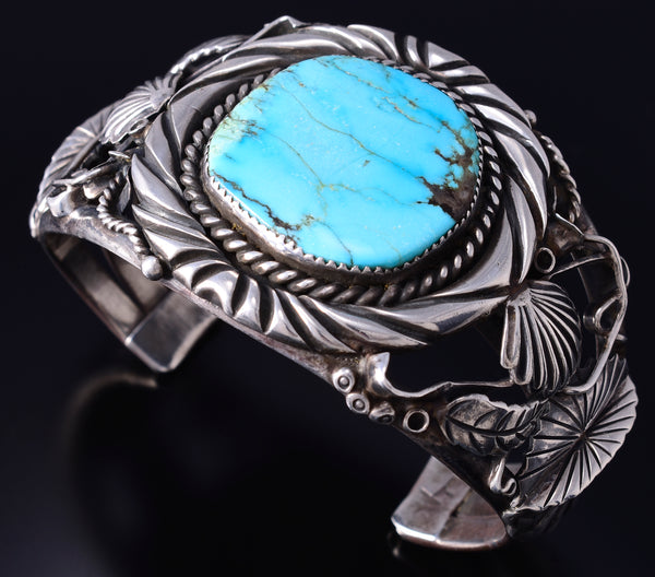 Vintage Silver & Turquoise Navajo Handmade Bracelet 6A21U