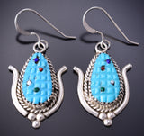 Silver & Turquoise Multistone Zuni Inlay Corn Post Earrings Beverly Etsate 6D07Q