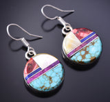 Silver & Turquoise Multistone Navajo Inlay Earrings by Arnold Yazzie 6F17J