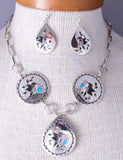 Navajo Inlay Hummingbird Slip Necklace and Earring Set by Raymond Boyd 5L23B