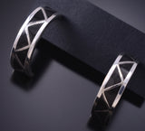 Silver & Jet Navajo Inlay Half Hoop Earrings by Roger Morgan 6D22P