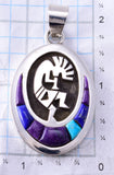 Silver & Turquoise Multistone Navajo Inlay Kokopelli Pendant by Erick Begay 3H20L