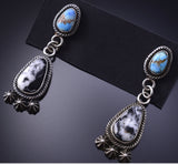 Silver & Golden Hills Turquoise White Buffalo Navajo Earrings Erick Begay 6C01N