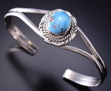 Silver & Golden Hills Turquoise Navajo Handmade Bracelet by Virgil Chee 6G29W