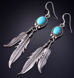 Silver & Turquoise Double Eagle Feather Navajo Earrings by Rita Largo 5G18T