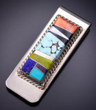 Silver & Turquoise Multistone Navajo Inlay Money Clip by Arnold Yazzie 4M16W