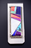 Silver & Turquoise Multistone Navajo Inlay Money Clip by Arnold Yazzie 5L25C