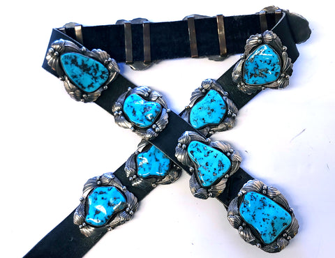 Vintage Large stone Sleeping Beauty Concho Belt by Ermerson Thompson 1L03G