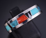Size 10-1/4 Silver Multistone Navajo All Around Inlay Mens Ring - Rose Ann Long 5L05U