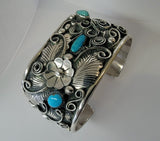 Wide Silver Navajo Turquoise Cuff Bracelet by Jerry Thompson - 5L17A