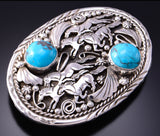 Silver & Kingman Turquoise Running Free Horses Navajo Buckle by Betta Lee 3F10R