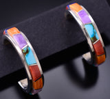 Large Inlay Hoop Earring by Navajo Aldora Henry 6K02U