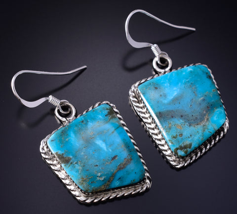 Silver & Turquoise Navajo Handmade Earrings by Arlene Lewis 5G16K