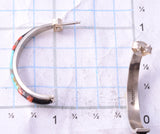 Silver & Turquoise Multistone Zuni Inlay Half Hoop Earrings by Jeanette Chavez 3G03E