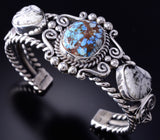 Silver & Golden Hills Turquoise White Buffalo Navajo Bracelet Erick Begay 6C01B