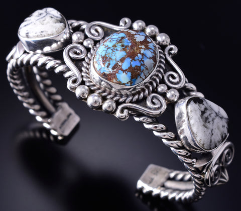 Silver & Golden Hills Turquoise White Buffalo Navajo Bracelet Erick Begay 6C01B