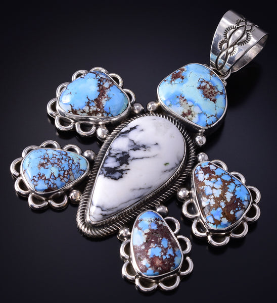 Silver & Golden Hills Turquoise Navajo Turtle Pendant by Erick Begay 5H03D