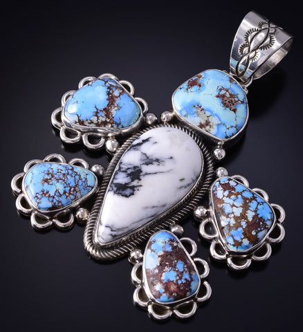 Silver & Golden Hills Turquoise Navajo Turtle Pendant by Erick Begay 5H03D