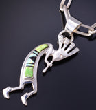 Silver & Gaspeite Multistone Navajo Inlay Kokopelli Pendant by Rick Tolino 5L17O