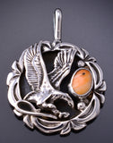 Silver & Spiny Oyster Shell "Eagle Landing" Navajo Pendant 6G29Q