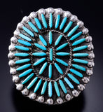 Size 6-3/4 Vintage Silver & Turquoise Neeplepoint Zuni Ring by DJ Ghahate 6A21H