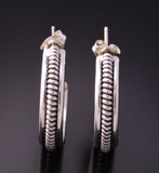 Silver Navajo Handmade Medium Hoop Earrings by Caroline Tsosie 3B10Y