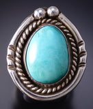 Vintage Size 10-1/4 Silver & Turquoise Navajo Handmade Ring 6D28U