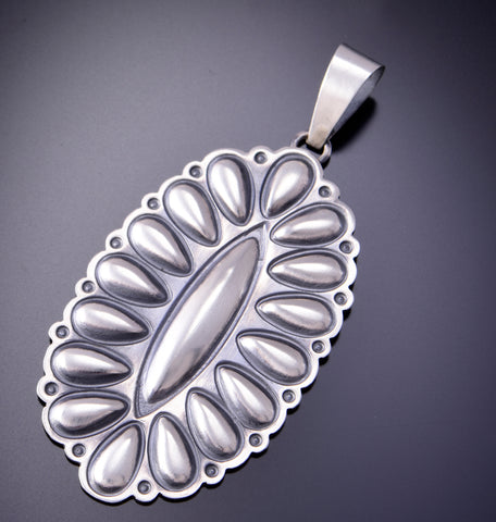 Silver Navajo Handmade Concho Pendant by Charles Johnson 3D06U