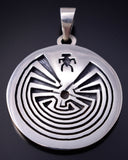 Silver Hopi Handmade Man in the Maze Pendant by Gerald Lomaventema 5H25R