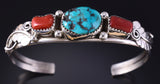 Vintage Silver & Turquoise w/ Coral Navajo Bracelet by R. Francisco 5K10E