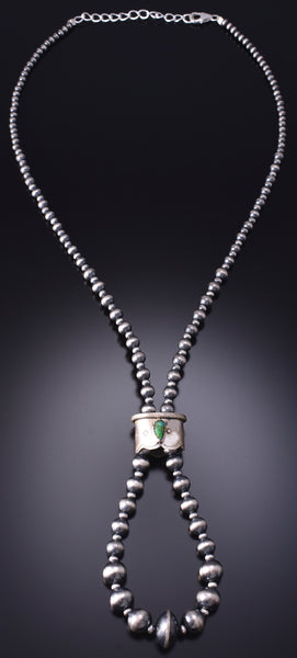 Silver & Sonoran Gold Turquoise Handstrung Navajo Pearls Loop Necklace 6H25T