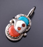 Silver & Turquoise w/ Coral Snake Eyes Zuni Pendant by Effie Calavaza 6G29G